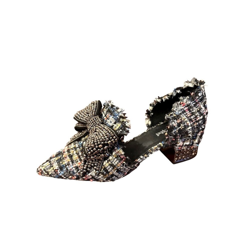 Jeffrey Campbell Valenti-J D'Orsay Pump Size 10 Tweed Bow Crystal Block Heel